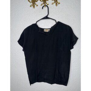 Vintage Liz Claiborne 100% Silk Blouse Black Short Sleeve Size 4 Crop Length R2
